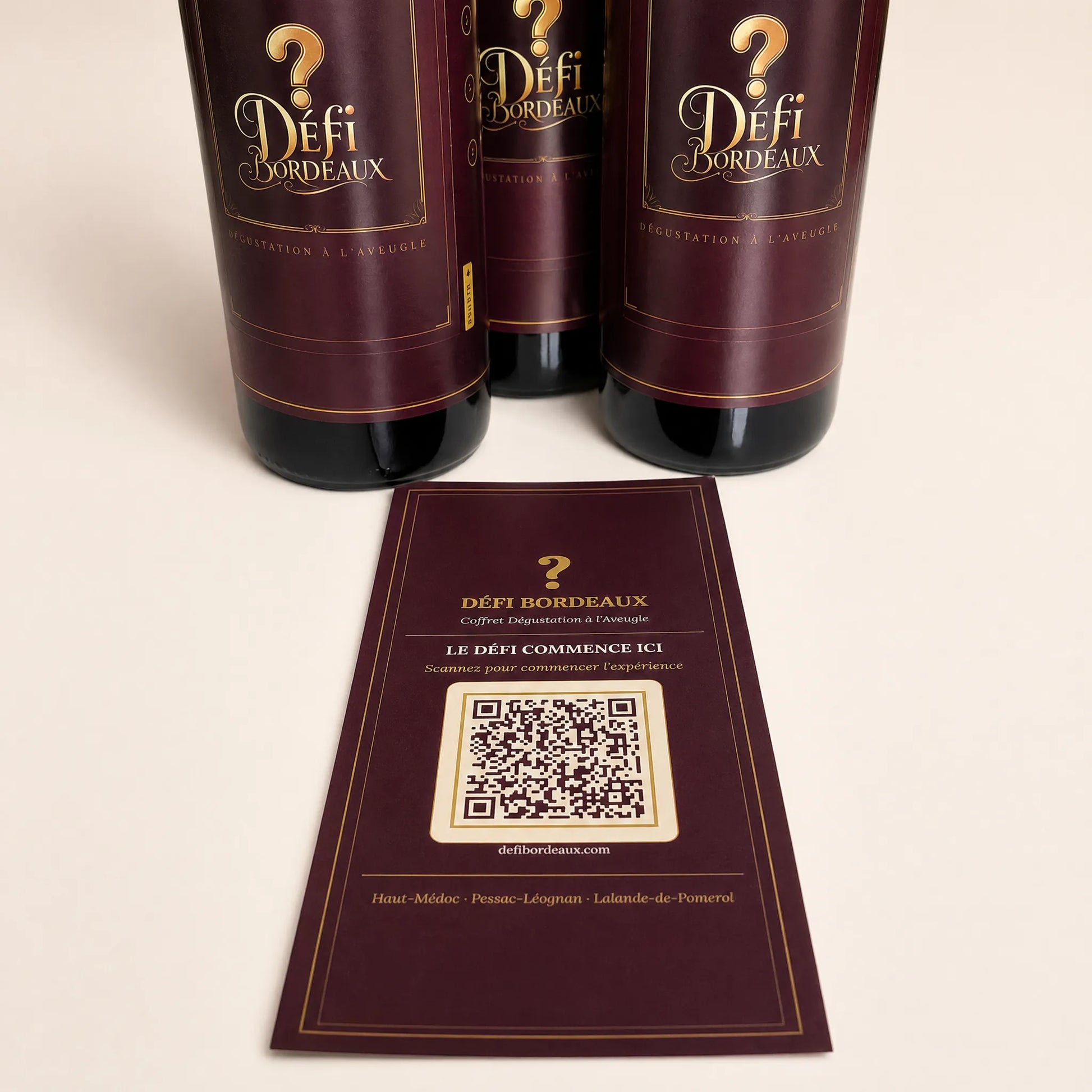 Coffret dégustation vin à l'aveugle - Certificat avec QR code Défi Bordeaux pour révéler l'appellation