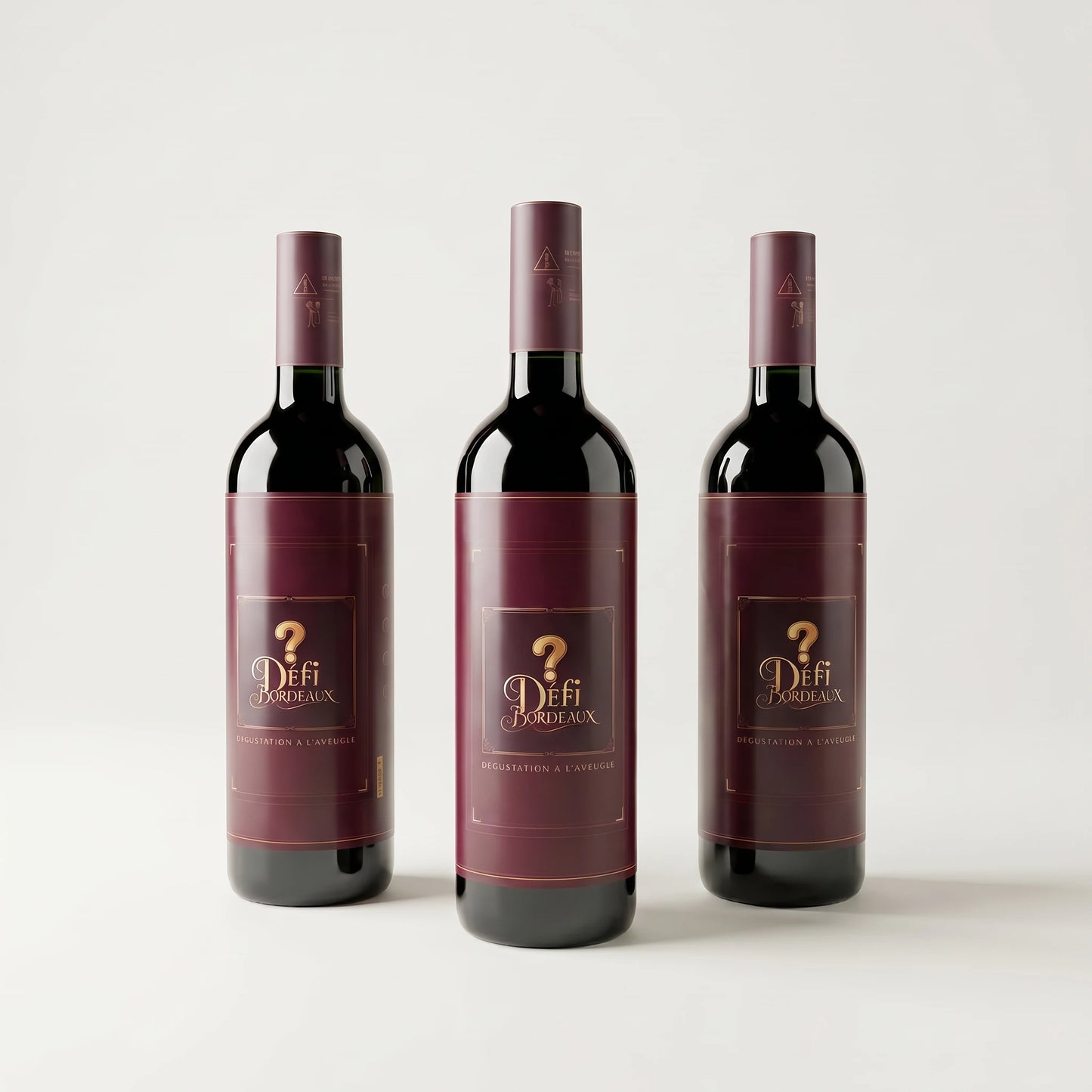 Coffret dégustation vin à l'aveugle Défi Bordeaux : 3 bouteilles à l'aveugle masquées — Haut-Médoc, Pessac-Léognan, Lalande-de-Pomerol