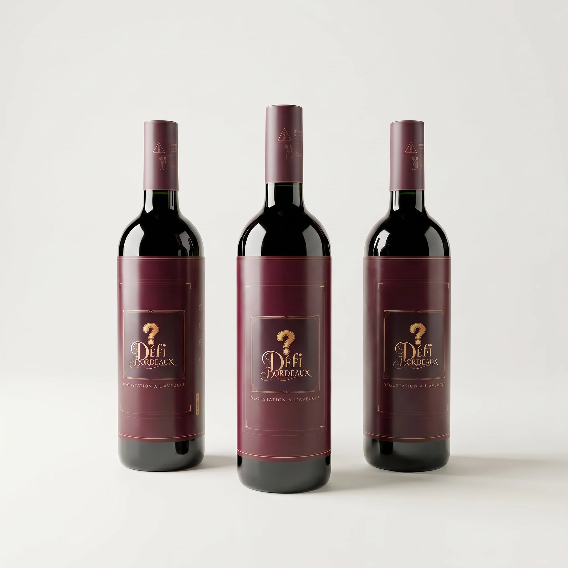 Coffret dégustation vin à l'aveugle Défi Bordeaux : 3 bouteilles à l'aveugle masquées — Haut-Médoc, Pessac-Léognan, Lalande-de-Pomerol