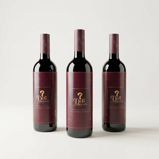 Coffret dégustation Défi Bordeaux : 3 bouteilles à l'aveugle masquées - Haut-Médoc, Pessac-Léognan, Lalande-de-Pomerol